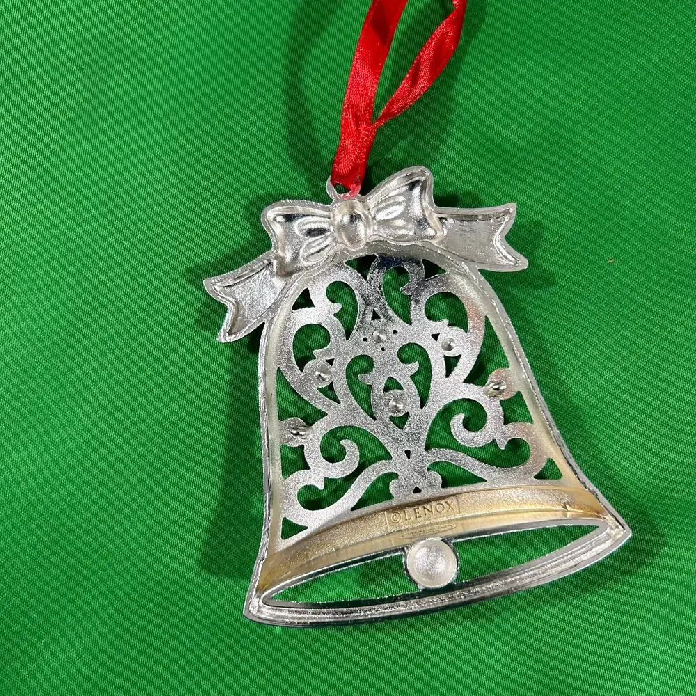 Lenox Sparkle and Scroll Multi Crystal Bell Ornament Silverplate SKU# 851325